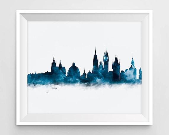 Prague Skyline Prague Art Print Czech Republic Wall Art Watercolor Printable vitus cathedral Cityscape Travel Gift Office Decor Download