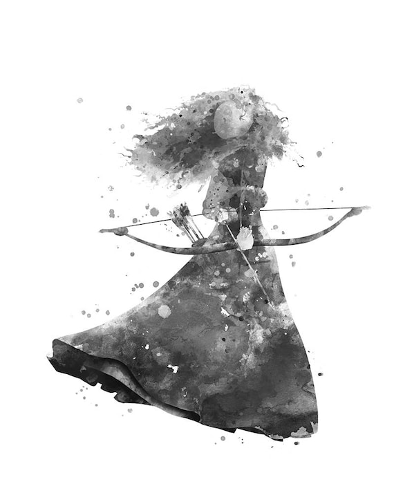 Merida Wall Art Black And White Printable Disney Princess Art Print Merida Brave Watercolor Gift Nursery Gift Digital Download