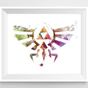 Legend of Zelda, Art Print, Hylian Crest, Triforce, Zelda Abstract, link, Game, Watercolor, illustration, Painting, Wall Art, Gift, Download image 1