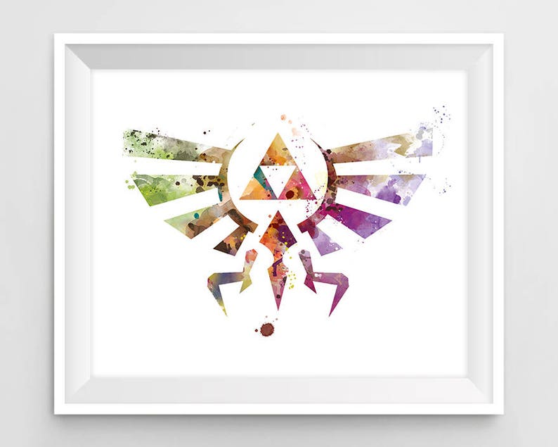 Legend of Zelda, Art Print, Hylian Crest, Triforce, Zelda Abstract, link, Game, Watercolor, illustration, Painting, Wall Art, Gift, Download image 1