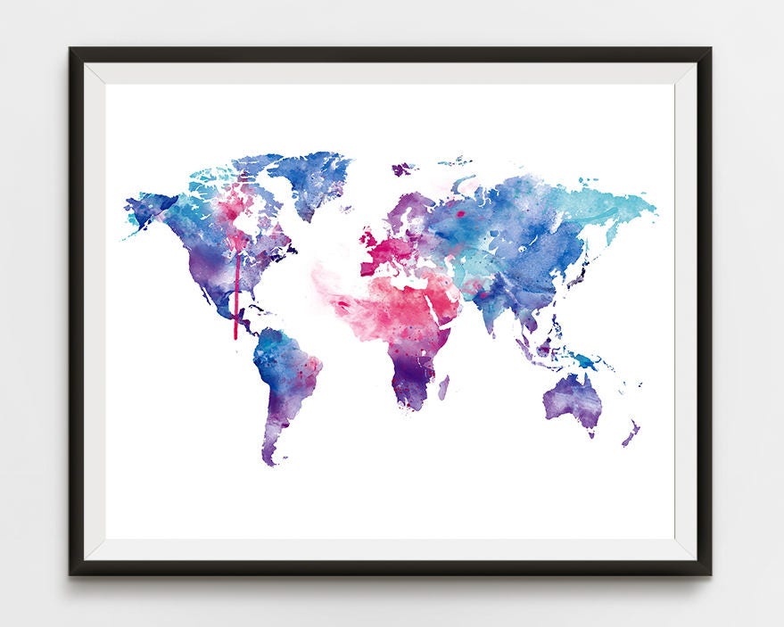 World Map Art Watercolor World Map Print Wall Art Wanderlust | Etsy