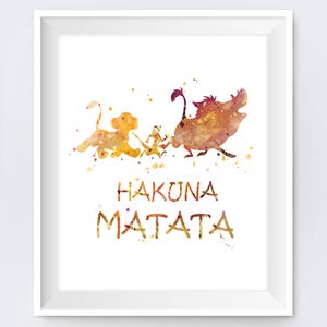 Le Roi Lion Hakuna Matata Print Aquarelle Art Le Roi Lion Affiche Imprimable Cadeau Lion King Wall Art Nursery Digital Download