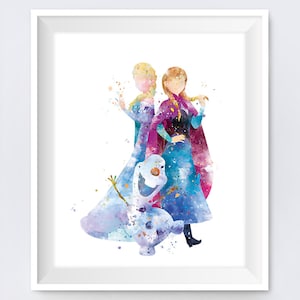 Anna Elsa Olaf Print Frozen Aquarelle Princess Anna Queen Frozen Gift Baby Girl Nursery Decor Christmas gift Wall Art Télécharger