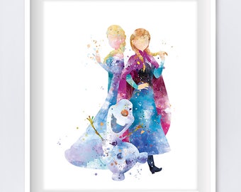 Anna Elsa Olaf Print Frozen Watercolor Princess Anna Queen Frozen Gift Baby Girl Nursery Decor Christmas gift Wall Art Download