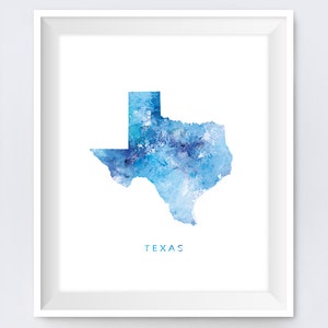 Texas Mapa Impresión Texas Mapa Arte Austin Impresión Dallas Cartel Estado Viaje Acuarela ESTADOS Mapa Regalo Home Oficina Decoración Digital Descargar
