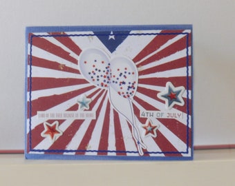 4th of July card - Patriotic card  - Blank double greeting card - Handmade - Main card color is royal blue