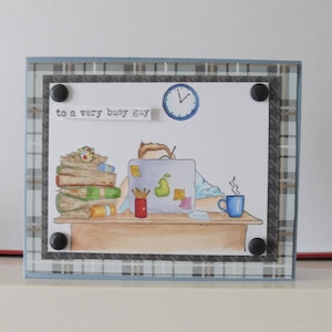Masculine card - Any occasion card - Blank double greeting card - Hand colored - Main card color is blue