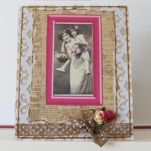 Mother's day card - Vintage card - Blank double greeting card - Handmade - Main card color is beige