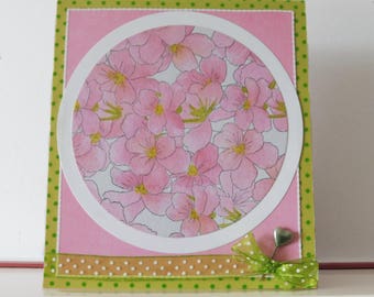 Flowers card - Any occasion card - Blank double greeting card - Hand painted - Main card color is pink