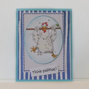 Chicken card - Encouragement card - Blank double greeting card - Handmade - Main card color is turquoise