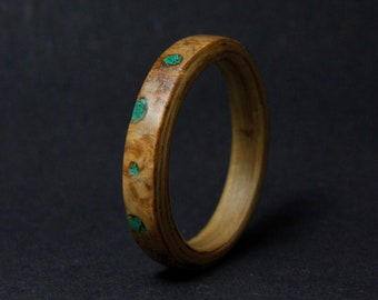 Oak and Olive Ash Bentwood Ring Inliad with Malachite