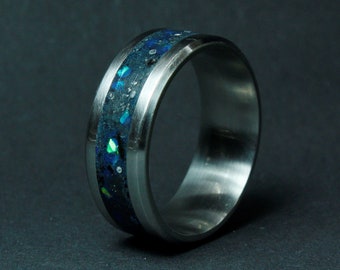 The Deep Space Ring - Titanium and Opal Ring
