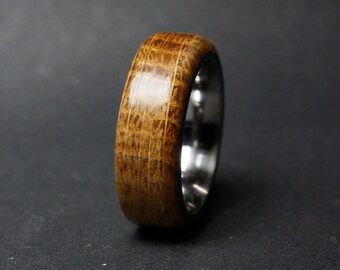 Men Wedding Ring - Whiskey Barrel Wood and Steel Core