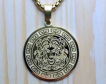 Naszyjnik Meduza, Wisiorek Gorgona, Moneta Mitologii Greckiej, Biżuteria Mitologii Greckiej, Naszyjnik Gorgona, Wisiorek z zawieszką Meduza Złoty lub Srebrny odcień