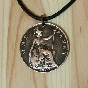 UK One Penny coin necklace charm pendant, 1967 United Kingdom Onepenny Edward VII British necklace