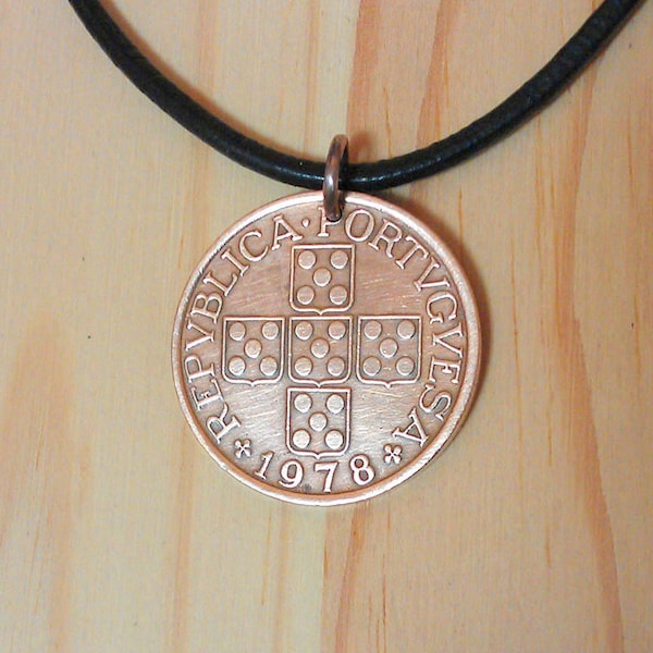 Collier croix du Portugal, breloque pendentif pièce de monnaie croix, breloque pièce de monnaie portugaise 50 centavos