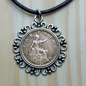 UK One Farthing munt ketting charme hanger, Britannia Farthing munt hanger.