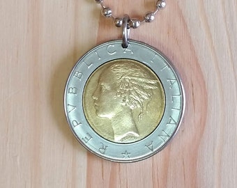 Italy coin Necklace, 500 Lire Italy coin pendant charm, Italian coin charm pendant necklace jewelry