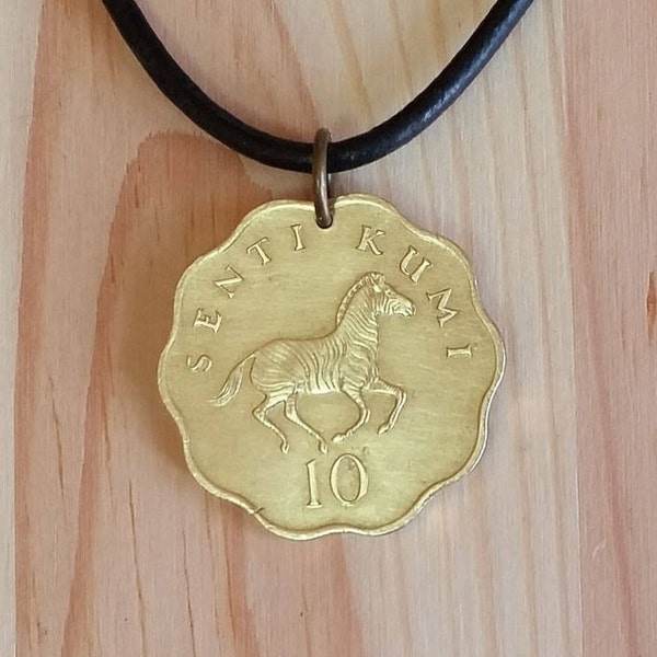 Zebra Coin necklace pendant charm, Tanzania 10 Senti Zebra coin pendant, Tanzanian animal coin jewerly.