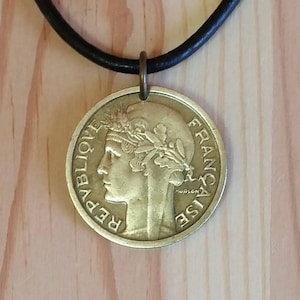 French Coin Necklace, France 1 franc coin pendant, year 1936 Vintage France Coin charm necklace