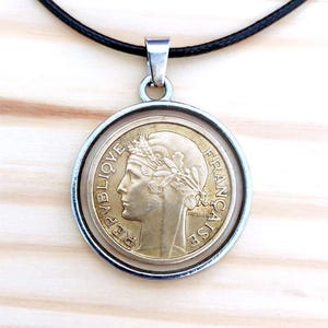 French Coin Necklace, Authentic French Franc Coin Necklace, 1939 Vintage France Coin charm necklace.