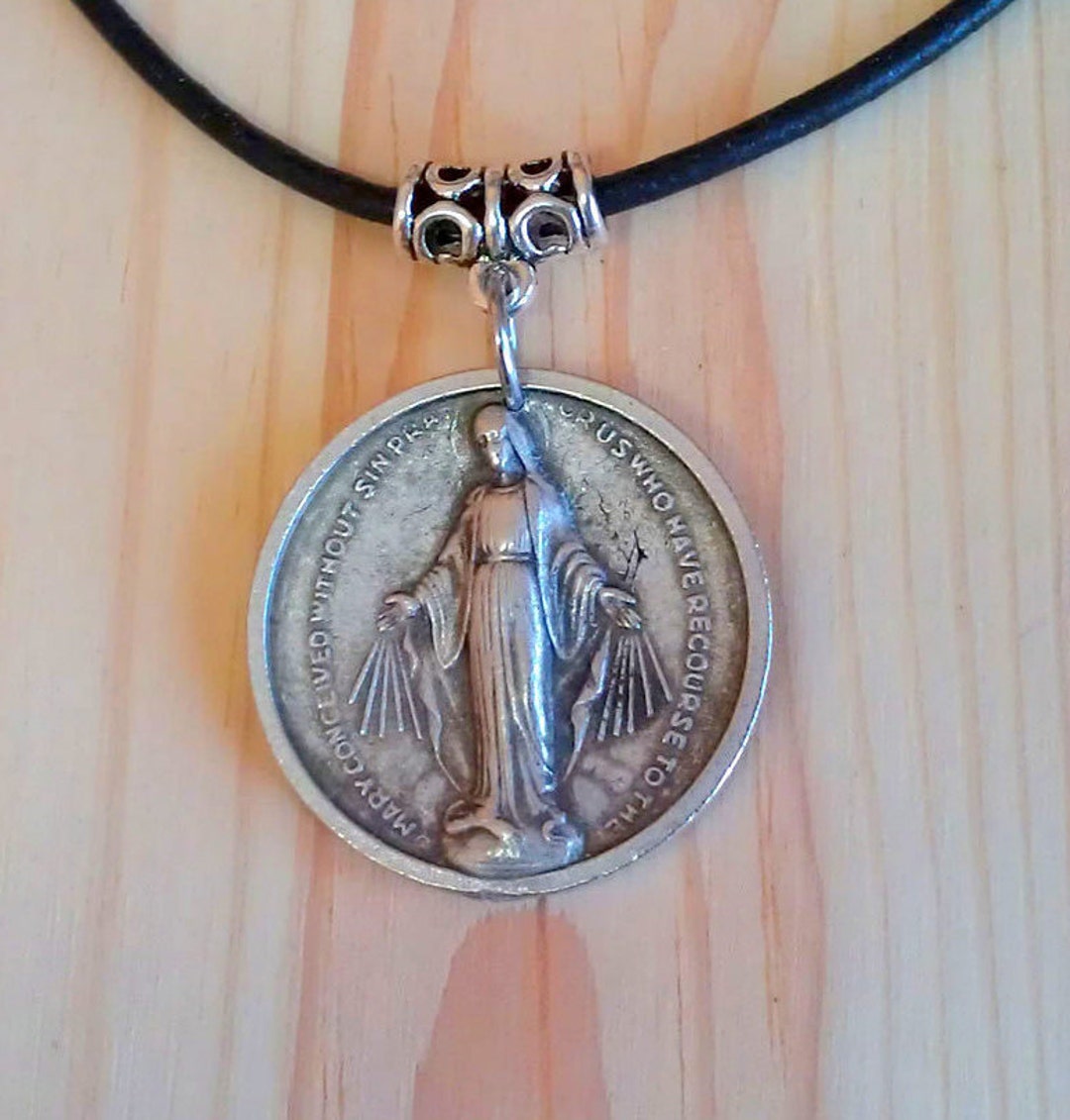 Our Lady Miraculous Pendant Mary Medal Prayer Coin Necklace From Italy ...