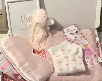 Unique Birthday Gift Box, Gift Box Set With Sleep Mask, Bath Essentials in a Gift Box, Luxury Self Care Gift Box for Women, Angel Decor Box