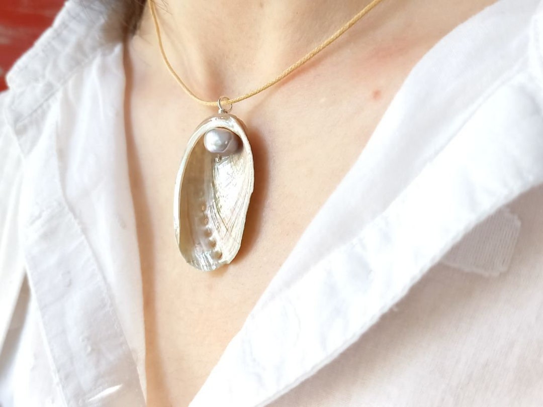 Silver Ormer Shell Ormer Shell Pendant: Sterling Silver, Freshwater Pearl, Guernsey ...