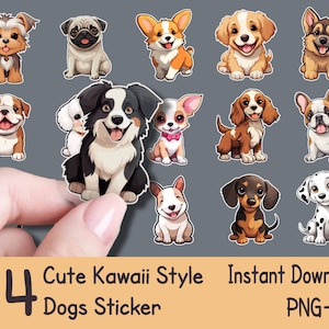 34 pacchetto di adesivi per cani carino felice Kawaii / decalcomanie per cani carini / adesivi per cani stampabili / clipart digitale per cani / razza di cane SVG / 300dpi