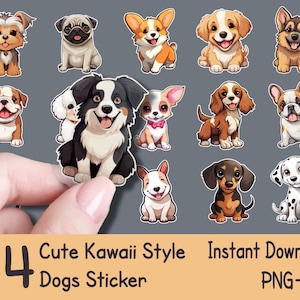 34 Cute Happy Kawaii Dog Stickers Bundle |  Cute Dog Decals | Printable Dog Stickers | Digital Dog Clipart | Dog Breed SVG | 300dpi