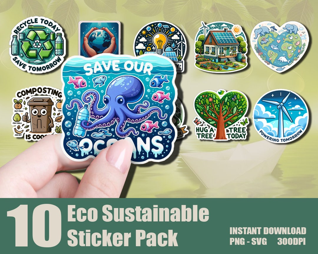Eco-friendly Stickers | 10 Sustainable Designs (digital Download) - Etsy
