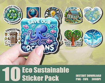 Eco-Friendly Stickers | 10 Sustainable Designs (Digital Download)