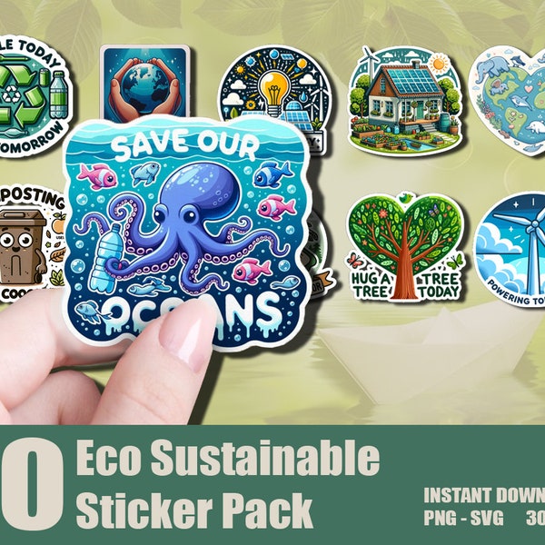 10 Eco Sustainable Stickers | Sustainable Decals SVG | Nature Stickers | Enviromental Decals | Digital Eco Stickers | 300 dpi