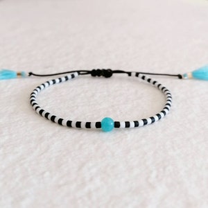 Beaded bracelet, Tassels bracelet, Miyuki beads bracelet,  Super thin bracelet, Black and white beads bracelet, Dainty bracelet