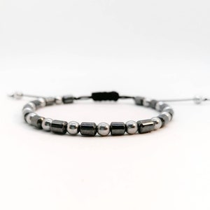 Mens bracelet, Couples bracelet, Hematite bracelet, Black tubes and silver beads hematite bracelet, Adjustable bracelet, Unisex bracelet