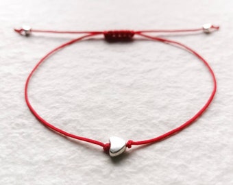 Heart bracelet, Red string bracelet, Silver heart bracelet, Tiny heart charm bracelet, Minimalist bracelet, Wish bracelet, Dainty bracelet