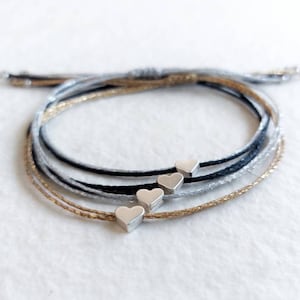 Heart bracelet, Silver heart bracelet, Love bracelet, Minimalist bracelet, Wish bracelet, Dainty bracelet, Waxed string tiny bracelet