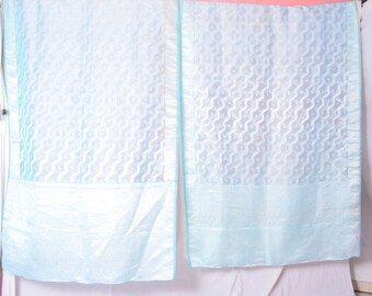 Saree curtain curtains drape window treatment panel vintage recycled Indian boho wedding decor C350 blue cream