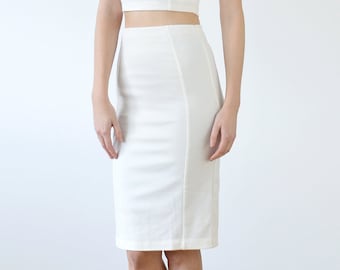 PENCIL SKIRT |  White Pencil Skirt. Women's Midi Pencil Skirt. High Waist Fitted Skirt. Vintage Skirt. Panelled Pencil Skirt. Size Small