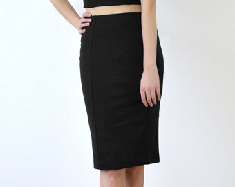 PENCIL SKIRT |  Black High Waist Pencil Skirt. Vintage Pencil Skirt. Black High Waist Fitted Skirt. Panelled Pencil Skirt. Size XS