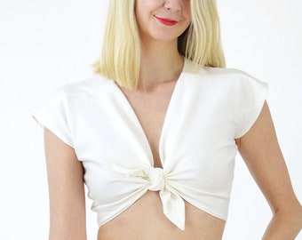 White Tie Front Top - Etsy UK