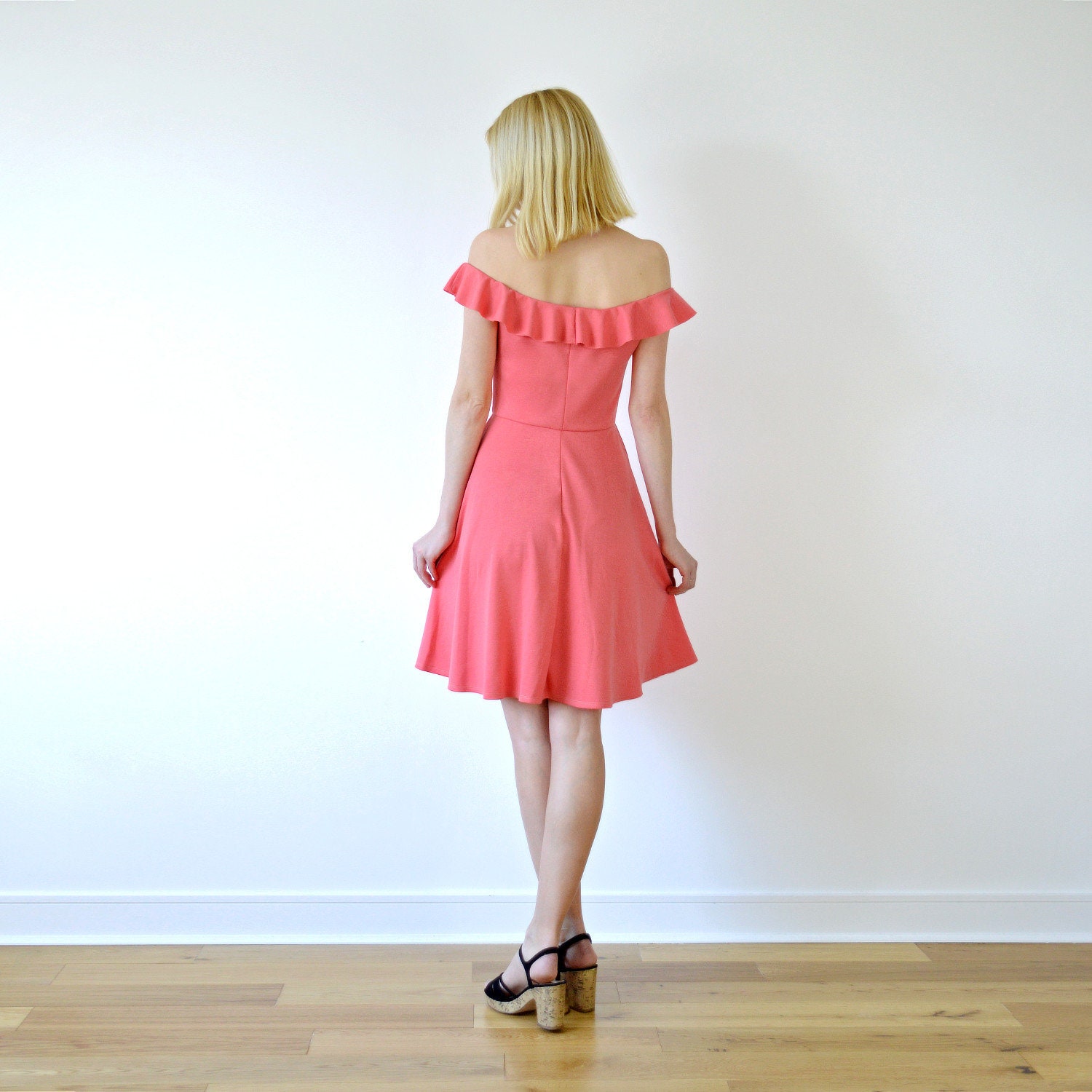 Pink off the shoulder skater cheap dress