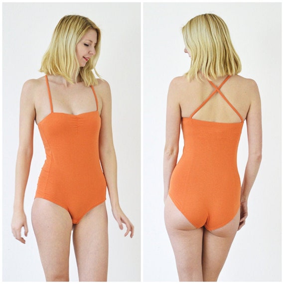 BODYSUIT Women's Bodysuit. Spaghetti Strap Top. Orange Bodysuit