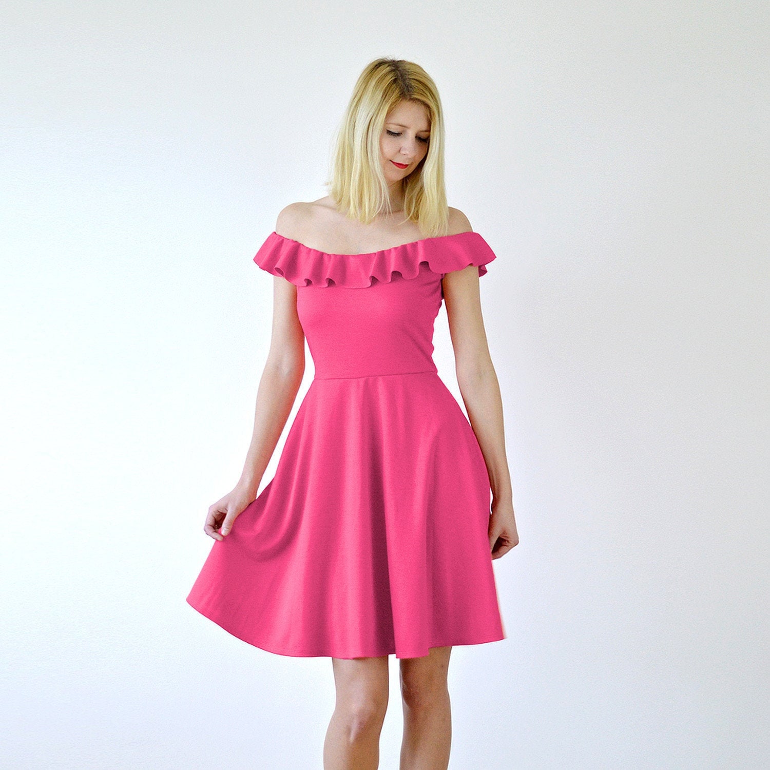 INGWER Off Shoulder Rüschenkleid in Hot Pink. Pinkes Sommer | Etsy  Österreich