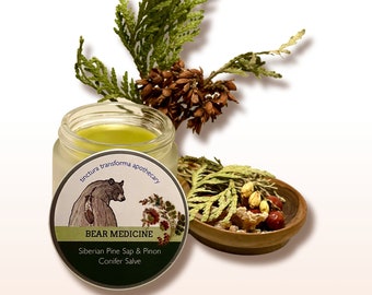 CONIFER BALM Siberian Cedar Sap And Oil, Pinyon Sap, limited edition Bear Medicine Deep Healing line.Muscles, Joints, Chest rub .. more