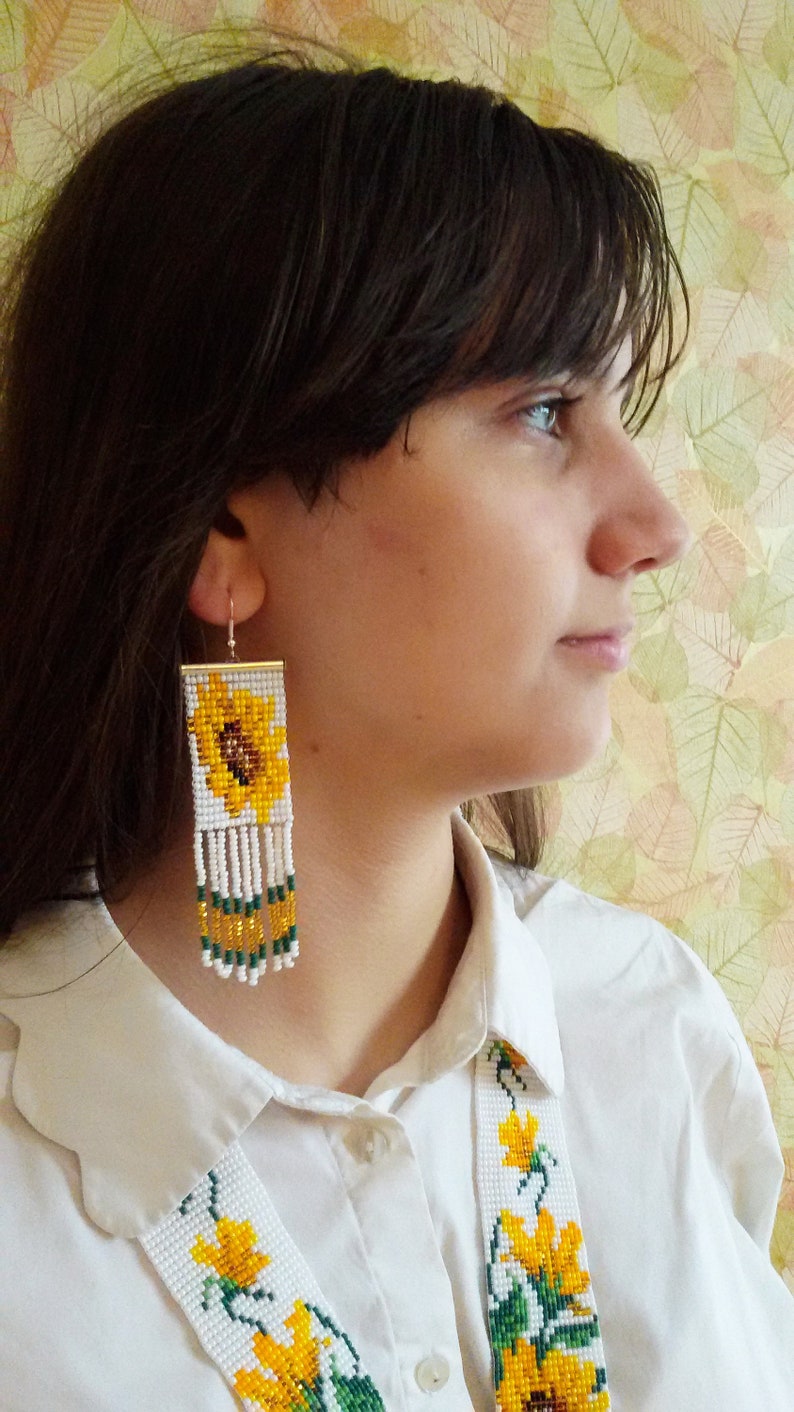 bead loom necklace yellow sunflower jewelery set 2 pieces necklace and earrings gerdan native american style