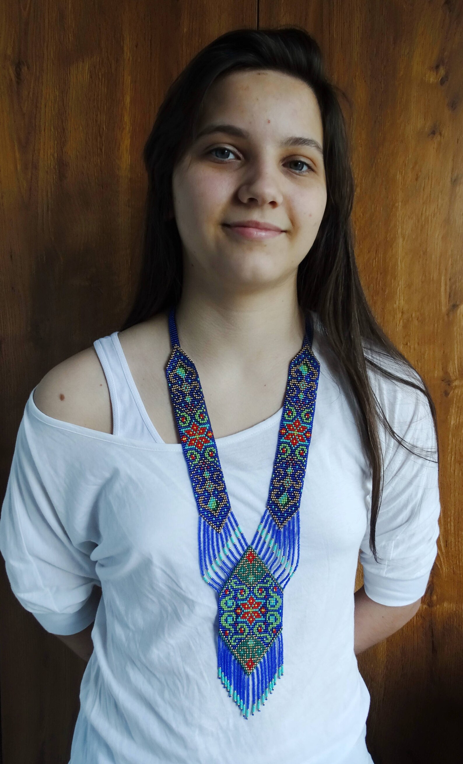 Long Blue Bead Necklace in Native American Style Gerdan Etsy