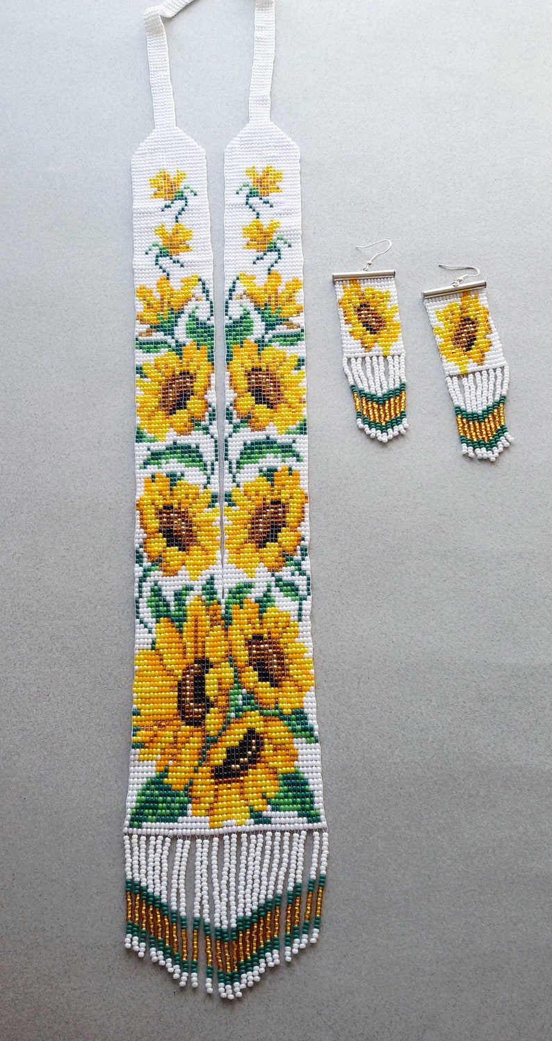 bead loom necklace yellow sunflower jewelery set 2 pieces necklace and earrings gerdan native american style