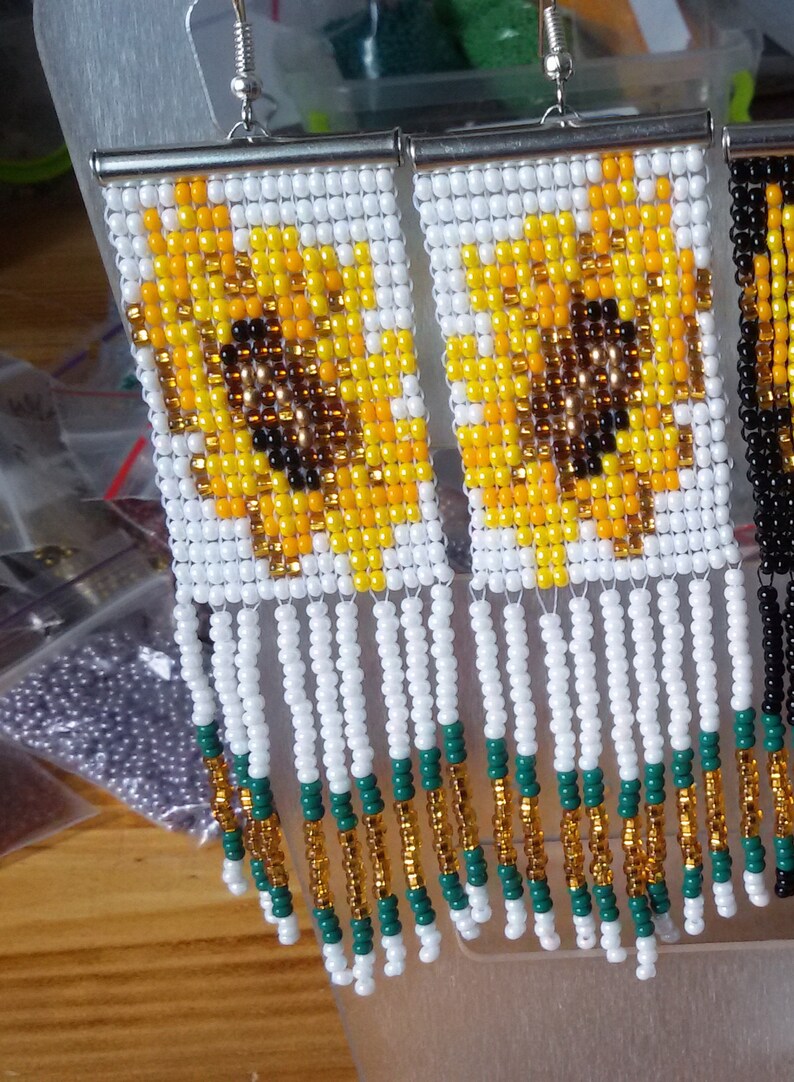 Sunflower boho seed bead earrings native american style Etsy