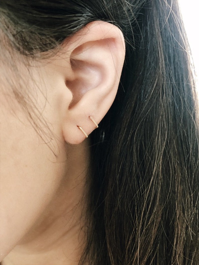 Curved Double Piercing Threader Earring in 14k Gold fill Etsy